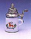 Bierkrug Hirsch Porzellan Zinndeckel 