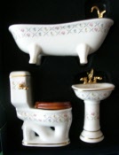 Badezimmerset mit Badewanne Gold Karo
